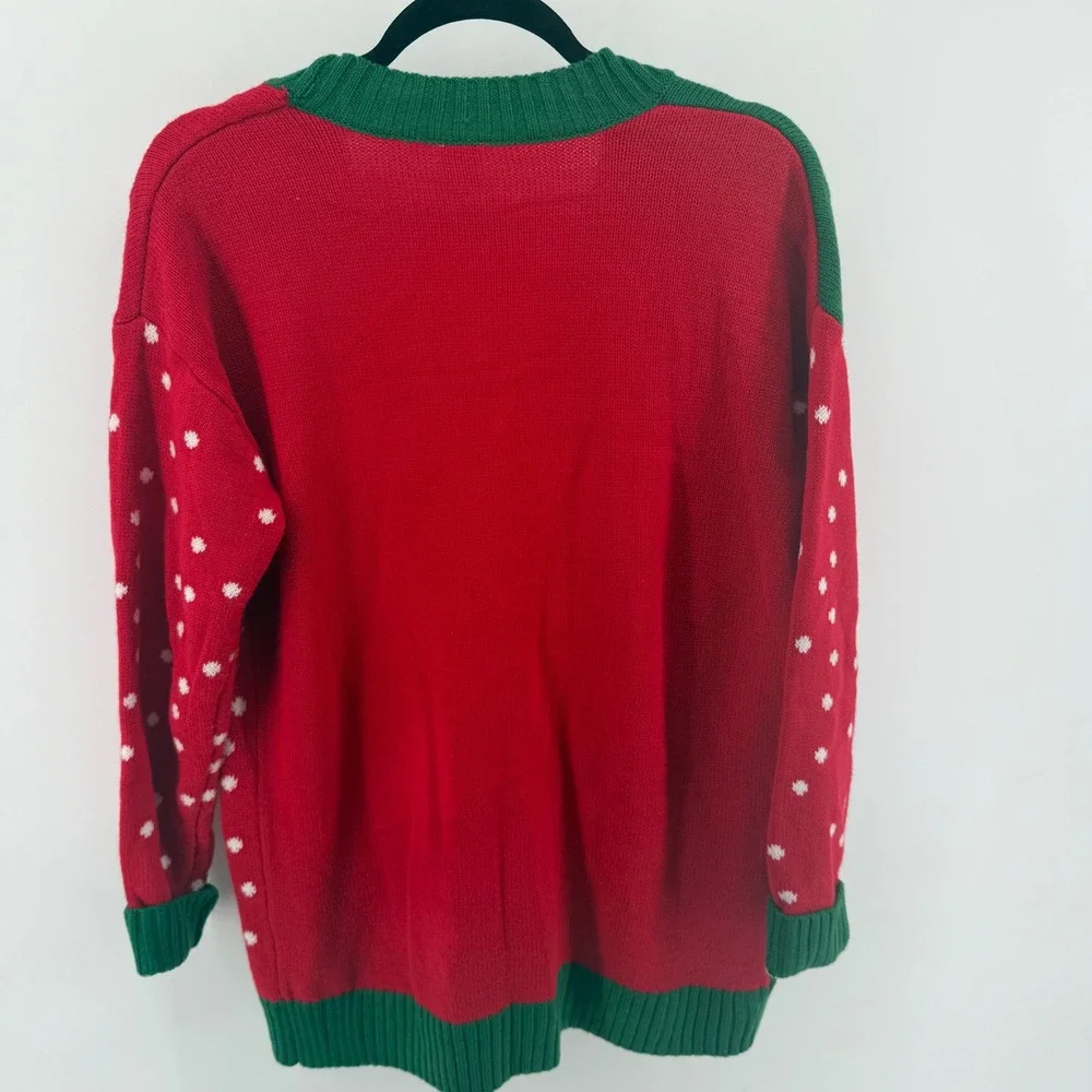Holiday Time Womens Ugly Christmas Cardigan Sweater Gnomes Tree Red Green Small